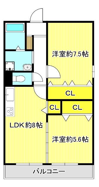 エレガンス川上(2LDK/5階)の間取り写真