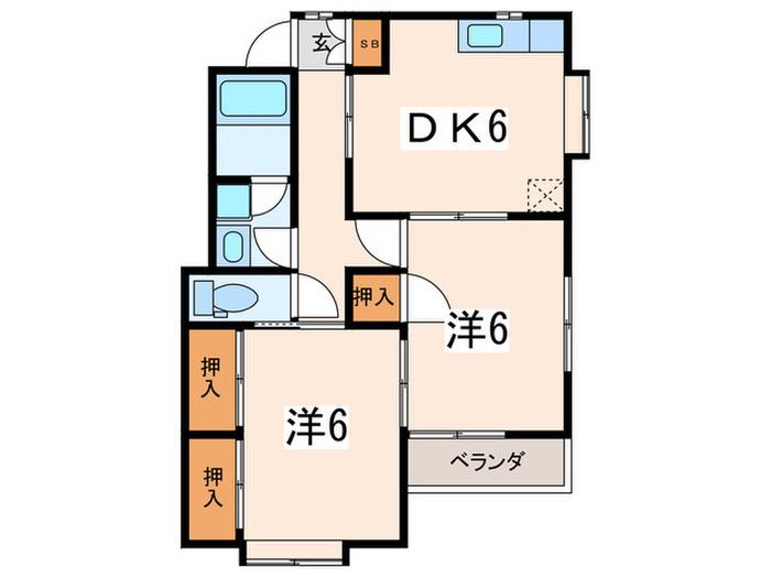キャッスルIIIA(2DK/2階)の間取り写真