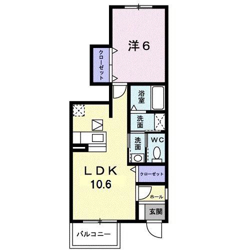 エレガント(1LDK/1階)の間取り写真