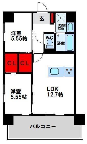 KSK南小倉コアプレイス(2LDK/6階)の間取り写真