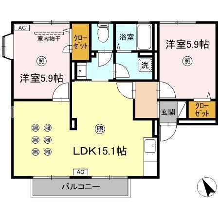 トゥインクル塔乃本B棟(2LDK/2階)の間取り写真
