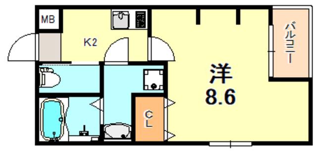 エヌエムサンカンテキャトフE棟(1K/2階)の間取り写真
