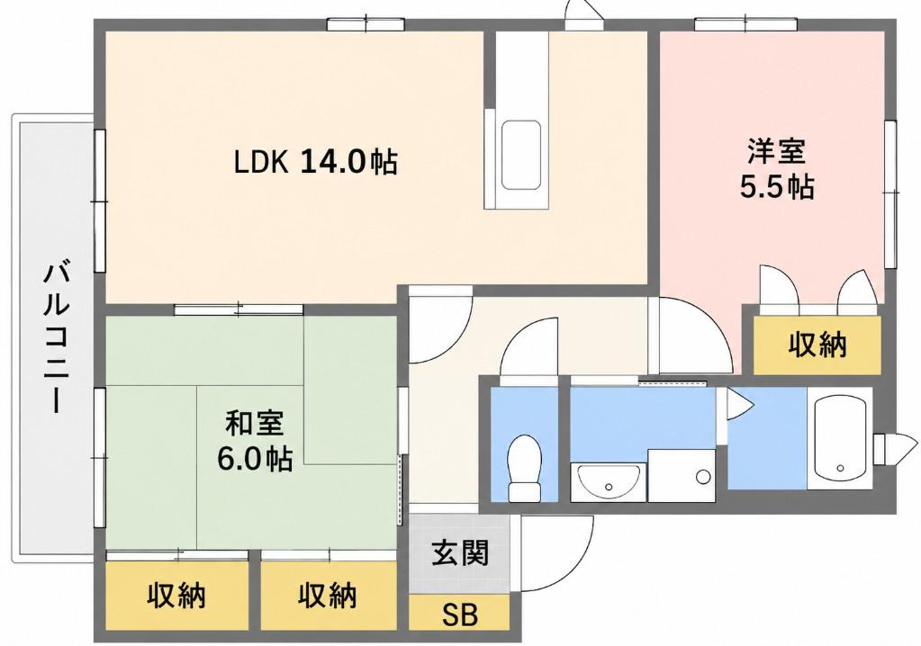 ドミール東青崎II(2LDK/2階)の間取り写真