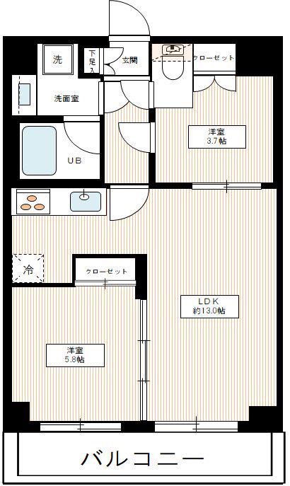 フュージョナル墨田(2LDK/6階)の間取り写真