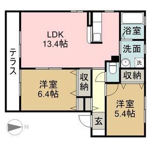 シャーメゾン・ヴェルデD(2LDK/1階)の間取り写真