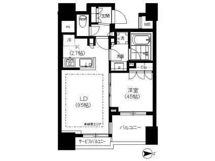 クレヴィア恵比寿(1LDK/2階)の間取り写真