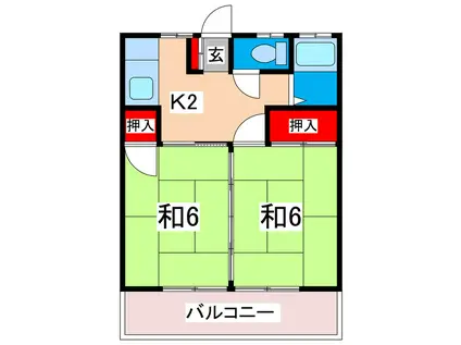 鈴木コーポ(2K/2階)の間取り写真