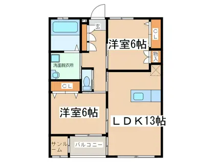 TAISEI C棟(2LDK/1階)の間取り写真