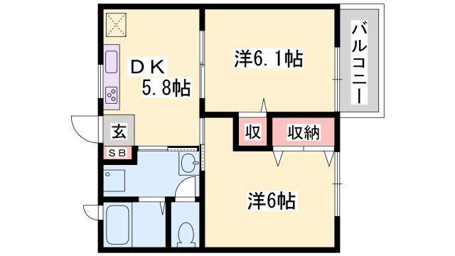 ファミール蓼野(2DK/2階)の間取り写真