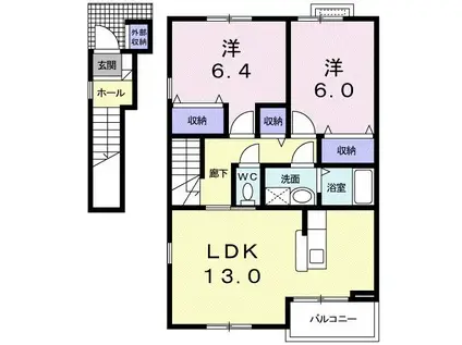 シューネスハイムII(2LDK/2階)の間取り写真