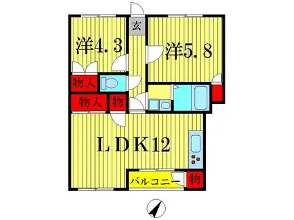 メゾンクレール(2LDK/3階)の間取り写真