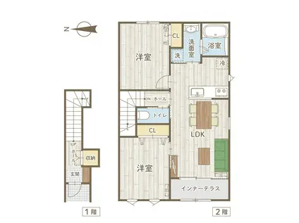 サニーフラット八山田(2LDK/2階)の間取り写真