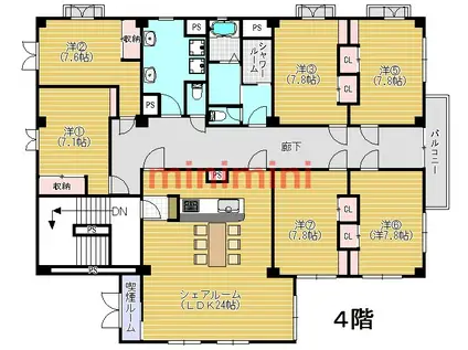 LAPORT SHAREHOUSE(ワンルーム/4階)の間取り写真