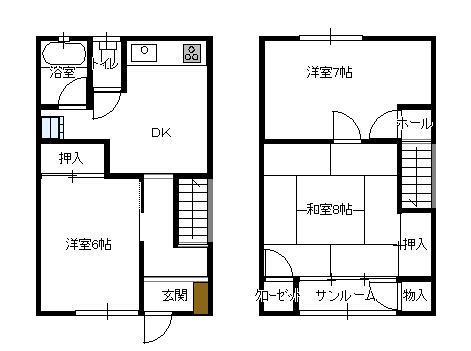 やすみ荘(3DK/1階)の間取り写真