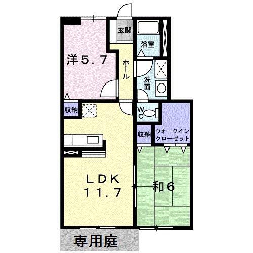 ヴェルテソレーユB(2LDK/1階)の間取り写真