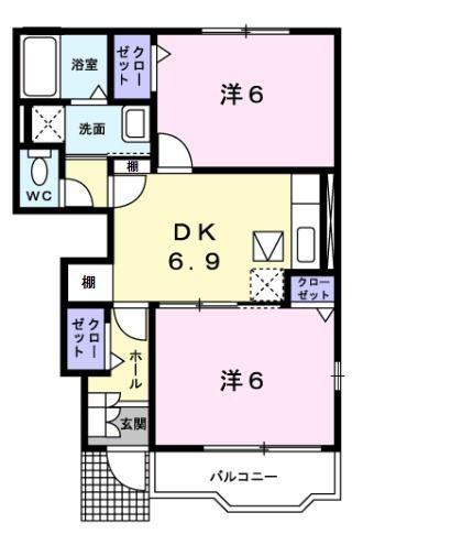 デルソーレA(2DK/1階)の間取り写真
