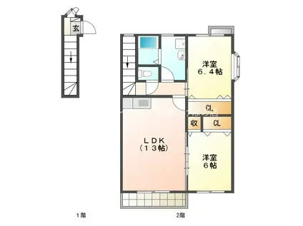 ベルバランセK 弐番館(2LDK/2階)の間取り写真