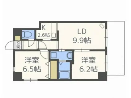 パルティーレ山鼻(2LDK/2階)の間取り写真