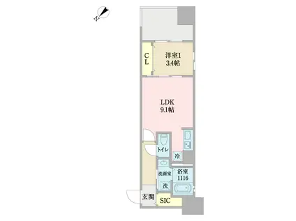 ファーネスト桜町通タワー(1LDK/2階)の間取り写真