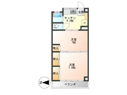 会田マンション(2K/4階)の間取り写真