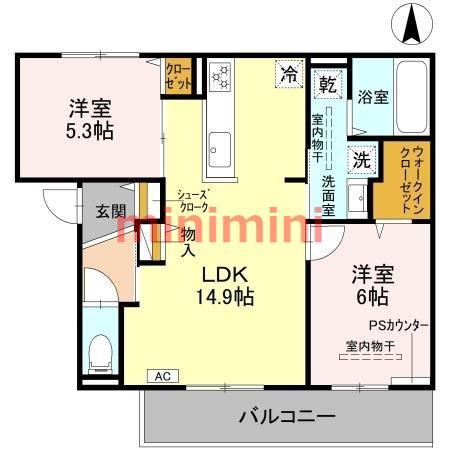 D-RESIDENCE下田部A棟(2LDK/2階)の間取り写真