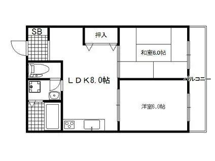ラッフルズビル(2DK/1階)の間取り写真