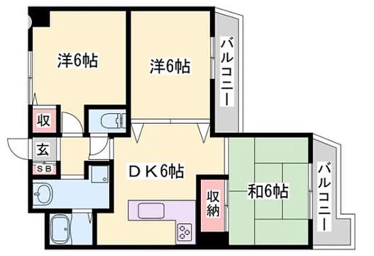 プレステージ姫路妻鹿(3DK/8階)の間取り写真