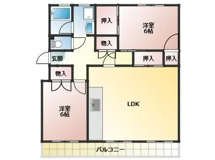 フィールド健軍(2LDK/1階)の間取り写真