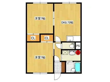 コーポクレストコート(2DK/1階)の間取り写真