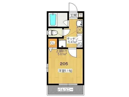 シャン・ドゥ・ブレ(1K/2階)の間取り写真