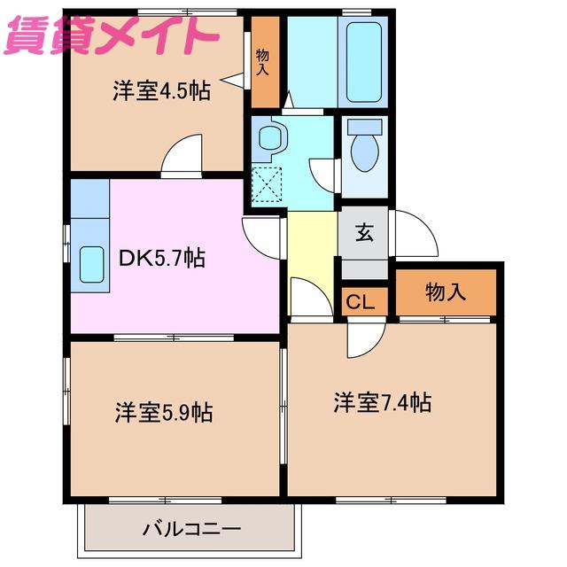 プリメーロ八王子(3K/2階)の間取り写真