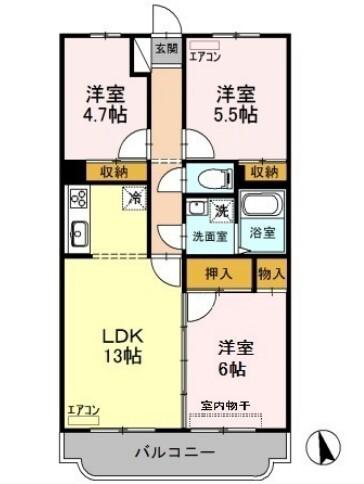 グランディール(3LDK/4階)の間取り写真