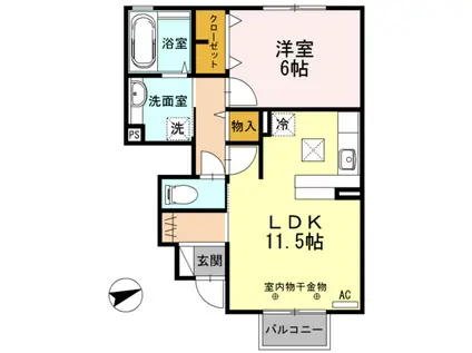 アゼリア四谷(1LDK/1階)の間取り写真