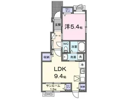 シャルム アシュリー(1LDK/1階)の間取り写真