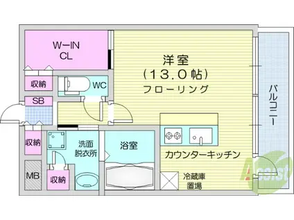 グレイスヒル高嶺(ワンルーム/2階)の間取り写真