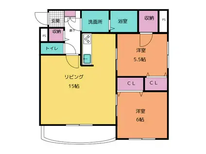 アルカディア(2LDK/2階)の間取り写真