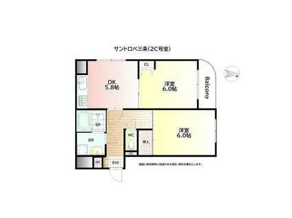 サントロペ三条(2DK/2階)の間取り写真