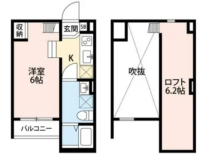 ルースーリール(ワンルーム/2階)の間取り写真