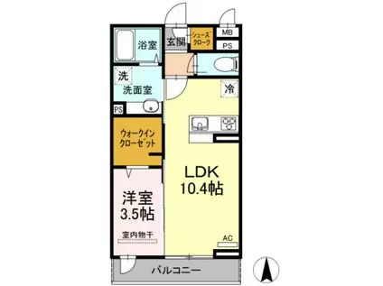 イーストナイン(1LDK/1階)の間取り写真