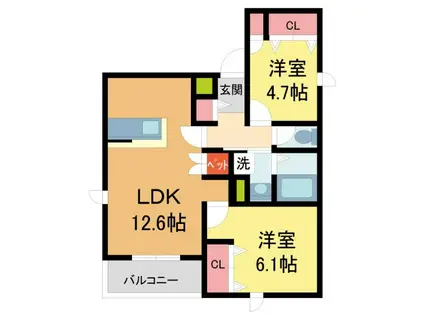 へーベルメゾン城ケ堀(2LDK/3階)の間取り写真
