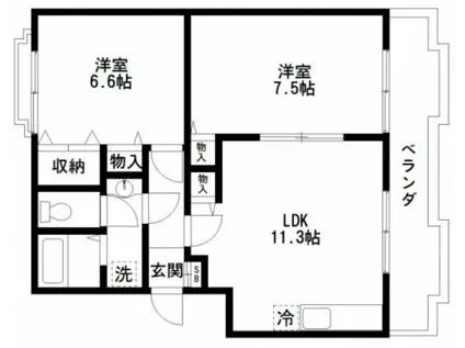 ツインヴィレッジ西野I棟(2LDK/3階)の間取り写真