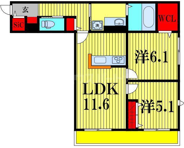フィカーサ柏の葉(2LDK/1階)の間取り写真
