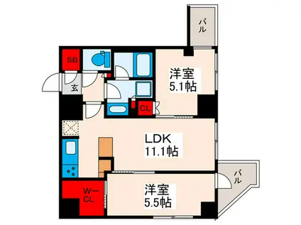 プライムアーバン西日暮里フロント(2LDK/15階)の間取り写真