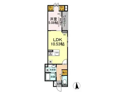 アンジュール舟渡(1LDK/1階)の間取り写真