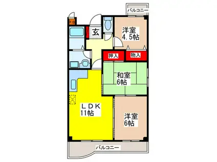 ラガール新石切(3LDK/2階)の間取り写真