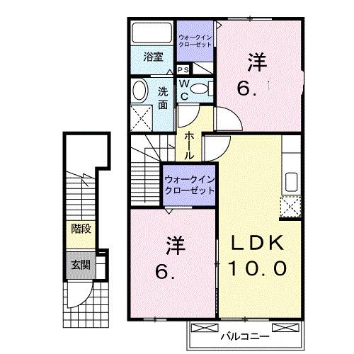 シャンバティールD(2LDK/2階)の間取り写真