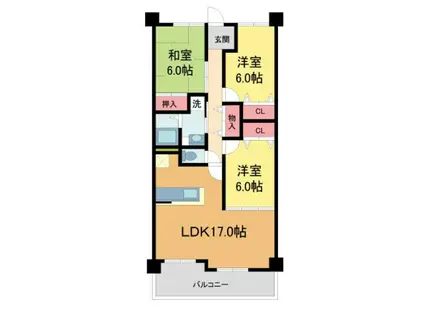 白鷹夙川マンション(3LDK/6階)の間取り写真