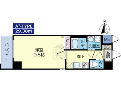 カミオン別院(1K/2階)の間取り写真