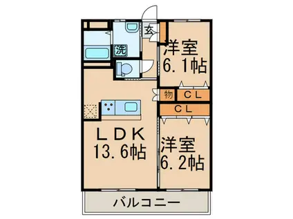 シベール高須(2LDK/2階)の間取り写真
