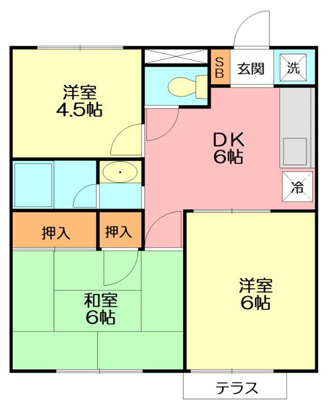 ディアコート開成IIB棟(3DK/1階)の間取り写真